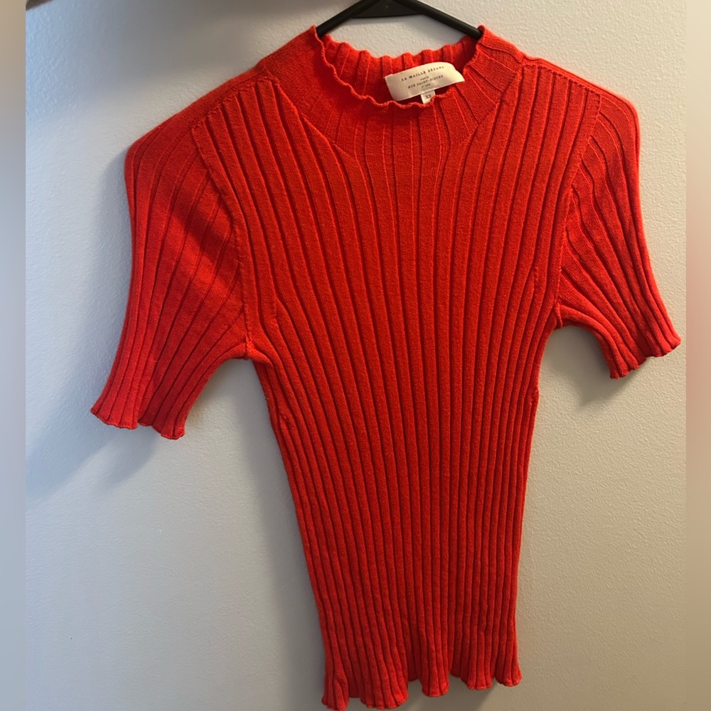 Sézane Red Ribbed Short Sleeve Top